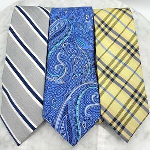 Lot of 3 Neckties Michael Kors Paisley Blue Stafford Plaid Express Striped Gray